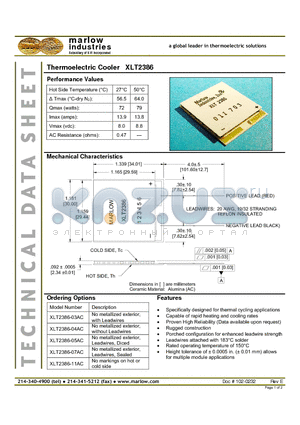 XLT2386-05AC datasheet - Thermoelectric Cooler