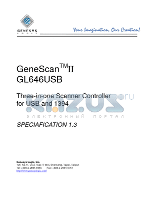 GL646USB datasheet - Three-in-one Scanner Controller for USB and 1394