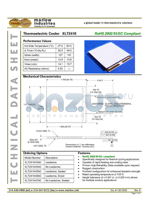 XLT2418-03AC datasheet - Thermoelectric Cooler