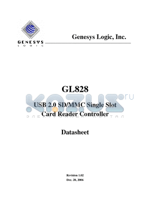 GL828-PNG datasheet - USB 2.0 SD/MMC Single Slot Card Reader Controller
