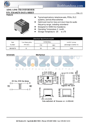 XM-6027S datasheet - ADSL LINE TRANSFORMER