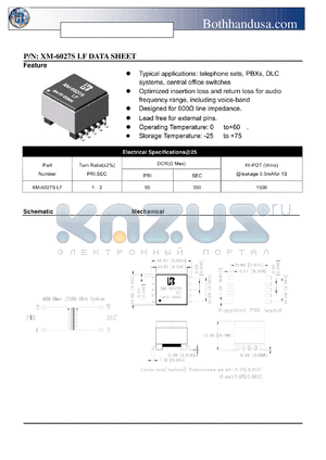 XM-6027SLF datasheet - ADSL LINE TRANSFORMER