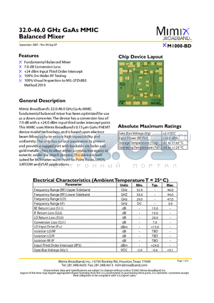 XM1000-BD-EV1 datasheet - 32.0-46.0 GHz GaAs MMIC Balanced Mixer