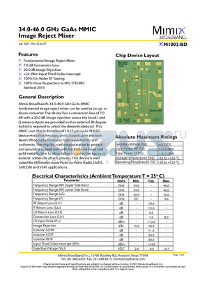 XM1002-BD-000V datasheet - 34.0-46.0 GHz GaAs MMIC Image Reject Mixer