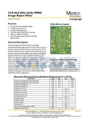 XM1002-BD datasheet - 34.0-46.0 GHz GaAs MMIC Image Reject Mixer