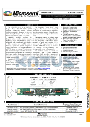 XM1623-05-62 datasheet - 5V Dual 6W Programmable CCFL Inverter Module