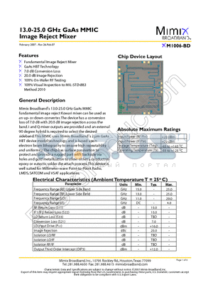 XM1006-BD-000V datasheet - 13.0-25.0 GHz GaAs MMIC Image Reject Mixer