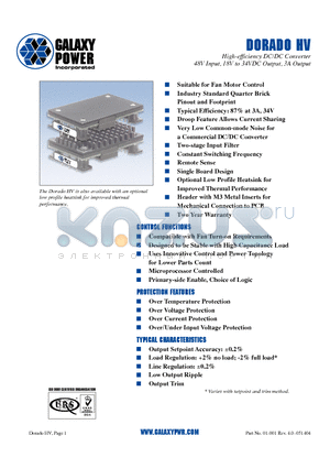 GLDW34V03PSR-001-123 datasheet - High-efficiency DC/DC Converter 48V Input, 18V to 34VDC Output, 3A Output