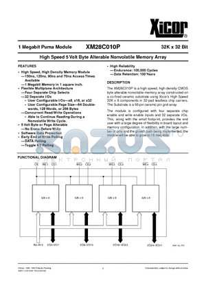 XM28C010P-70 datasheet - High Speed 5 Volt Byte Alterable Nonvolatile Memory Array