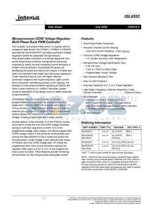 ISL6552CB datasheet - Microprocessor CORE Voltage Regulator Multi-Phase Buck PWM Controller