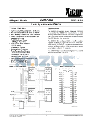 XM28C040 datasheet - 5 Volt, Byte Alterable E2PROM