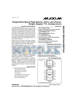 MAX907 datasheet - Single/Dual/Quad High-Speed, Ultra Low-Power, Single-Supply TTL Comparators