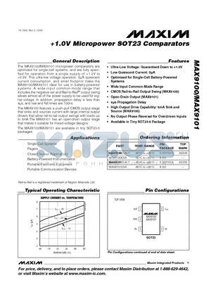 MAX9100 datasheet - 1.0V Micropower SOT23 Comparators