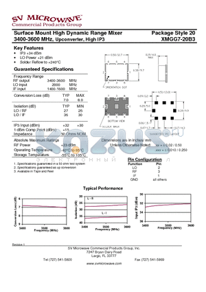 XMGG7-20B3 datasheet - Surface Mount High Dynamic Range Mixer 3400-3600 MHz, Upconverter, High IP3