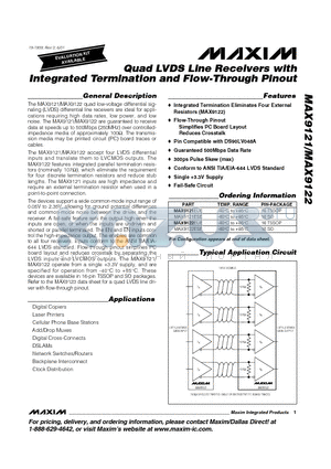 MAX9122EUE datasheet - Quad LVDS Line Receivers with Integrated Termination and Flow-Through Pinout