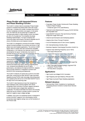 ISL6611AIRZ datasheet - Phase Doubler with Integrated Drivers Phase Doubler with Integrated Drivers