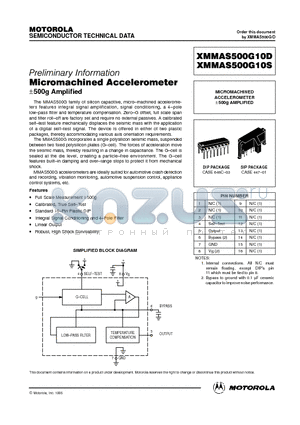 XMMAS500G10S datasheet - MICROMACHINED ACCELEROMETER a500g AMPLIFIED