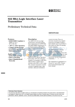 XMT5160B-155-FP datasheet - 622 Mb/s Logic Interface Laser Transmitter