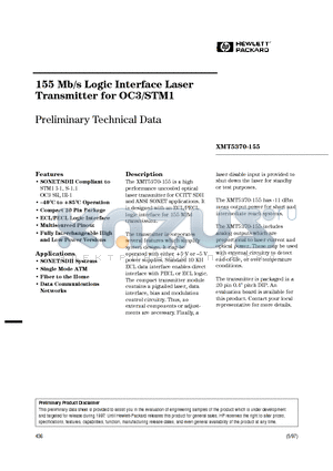 XMT5370B-155-SC datasheet - 155 Mb/s Logic Interface Laser Transmitter for OC3/STM1