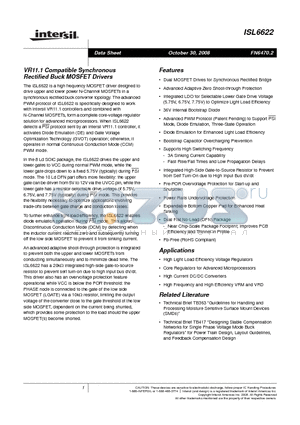 ISL6622CBZ datasheet - VR11.1 Compatible Synchronous Rectified Buck MOSFET Drivers