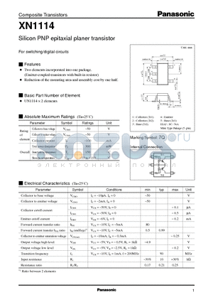 XN01114 datasheet - Silicon PNP epitaxial planer transistor