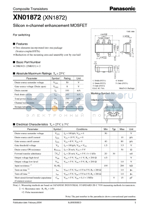 XN01872 datasheet - Silicon n-channel enhancement MOSFET
