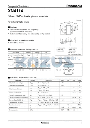 XN04114 datasheet - Silicon PNP epitaxial planer transistor