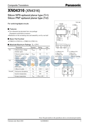 XN04316 datasheet - Silicon NPN(PNP) epitaxial planer transistor