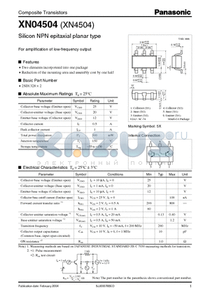 XN04504 datasheet - Silicon NPN epitaxial planar type