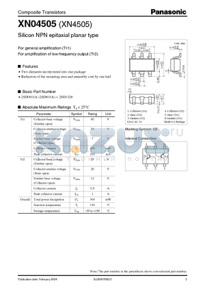 XN04505 datasheet - Silicon NPN epitaxial planar type