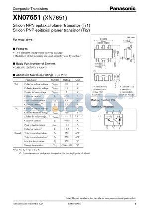 XN07651 datasheet - Silicon NPN/PNP epitaxial planer transistor