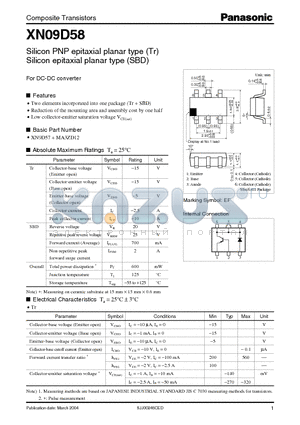 XN09D58 datasheet - Silicon PNP epitaxial planar type (Tr) Silicon epitaxial planar type (SBD)