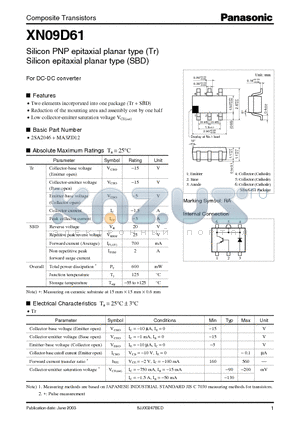 XN09D61 datasheet - Silicon PNP epitaxial planar type (Tr) / Silicon epitaxial planar type (SBD)