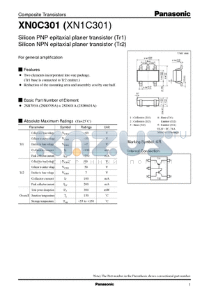 XN0C301 datasheet - Silicon PNP epitaxial planer transistor (Tr1)