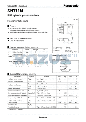 XN111M datasheet - PNP epitaxial planer transistor