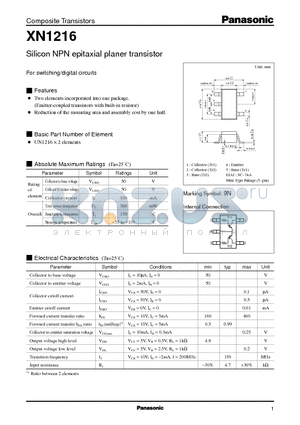 XN1216 datasheet - Silicon NPN epitaxial planer transistor