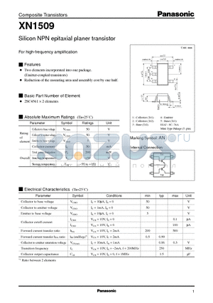 XN1509 datasheet - Silicon NPN epitaxial planer transistor