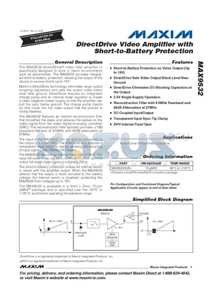 MAX9532 datasheet - DirectDrive Video Amplifier with Short-to-Battery Protection