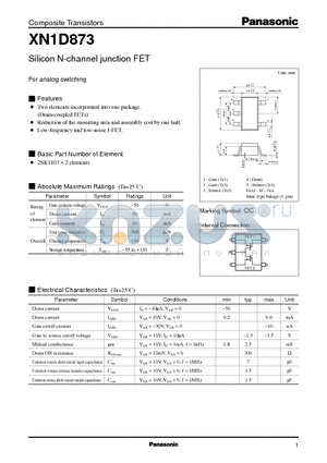 XN1D873 datasheet - Silicon N-channel junction FET
