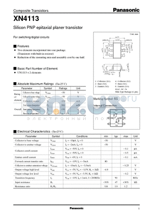 XN4113 datasheet - Silicon PNP epitaxial planer transistor