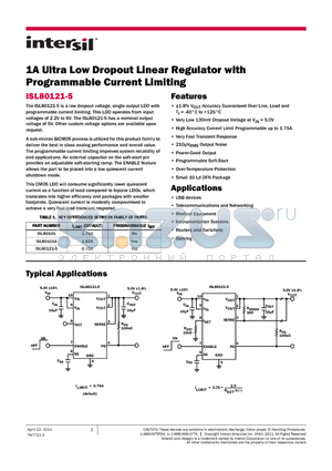 ISL80121-5 datasheet - 1A Ultra Low Dropout Linear Regulator
