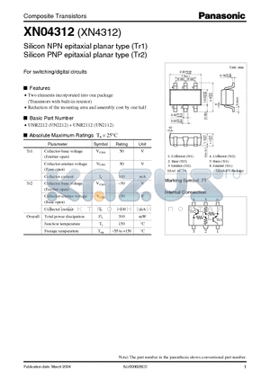 XN4312 datasheet - Silicon NPN(PNP) epitaxial planer transistor
