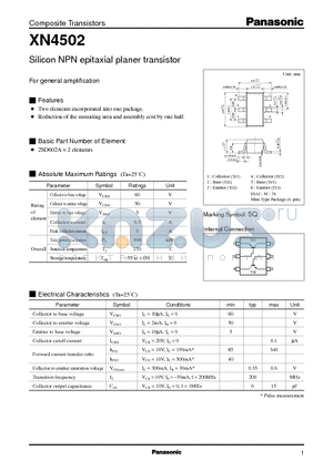XN4502 datasheet - Silicon NPN epitaxial planer transistor