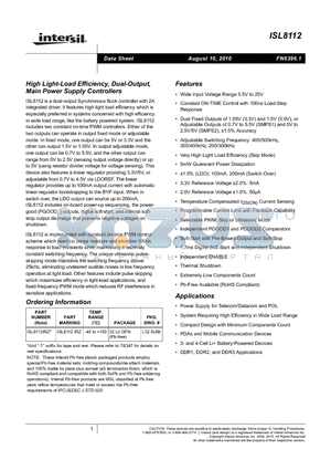 ISL8112 datasheet - High Light-Load Efficiency, Dual-Output Main Power Supply Controllers