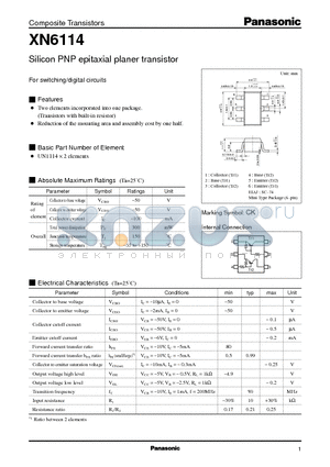 XN6114 datasheet - Silicon PNP epitaxial planer transistor