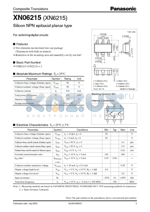 XN6215 datasheet - Silicon NPN epitaxial planer transistor