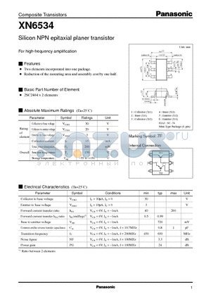 XN6534 datasheet - Silicon NPN epitaxial planer transistor