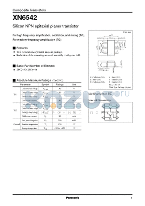 XN6542 datasheet - Silicon NPN epitaxial planer transistor