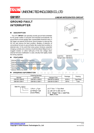 GM1851 datasheet - GROUND FAULT INTERRUPTER