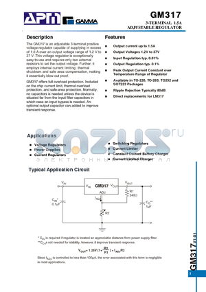 GM317TA3T datasheet - 3-TERMINAL 1.5A ADJUSTABLE REGULATOR